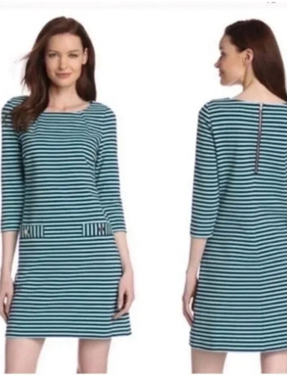 Lilly Pulitzer Teal and White Striped Boatneck Shift Dress